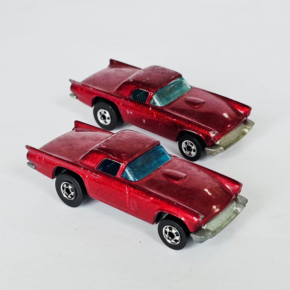 1977 Hot Wheels 57 Thunderbird Metallic Red Diecast Car Lot 2pc Vintage Toy